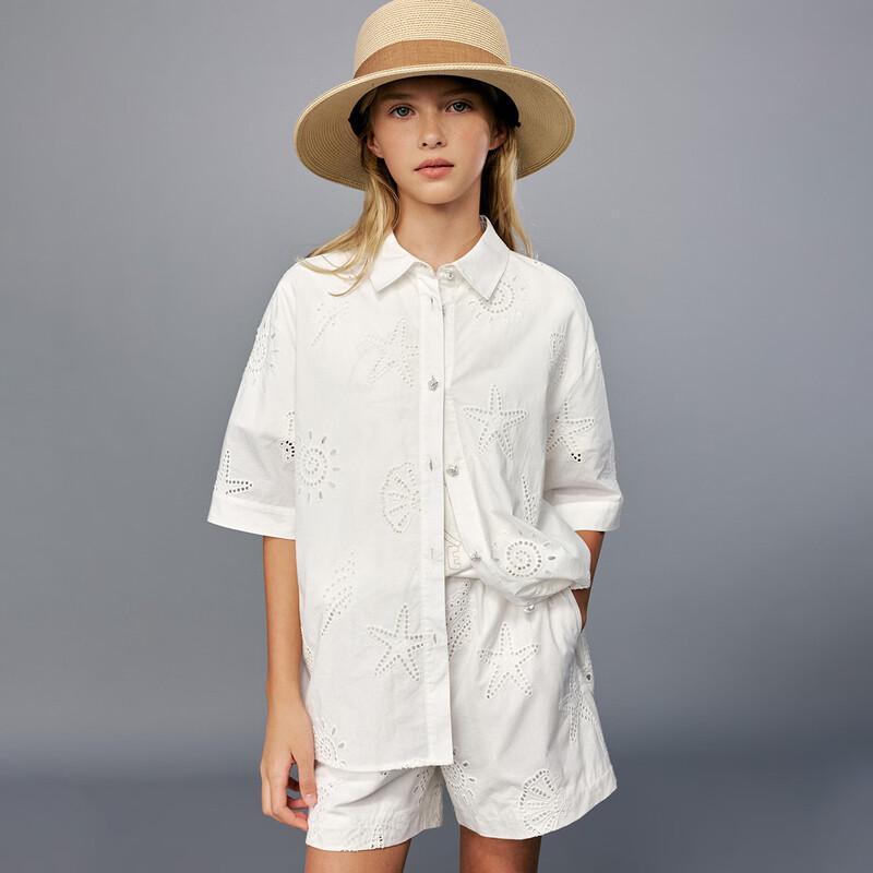 

ELLE KIDS Girls French Style Embroidered Cotton Short-Sleeve Shirt 160