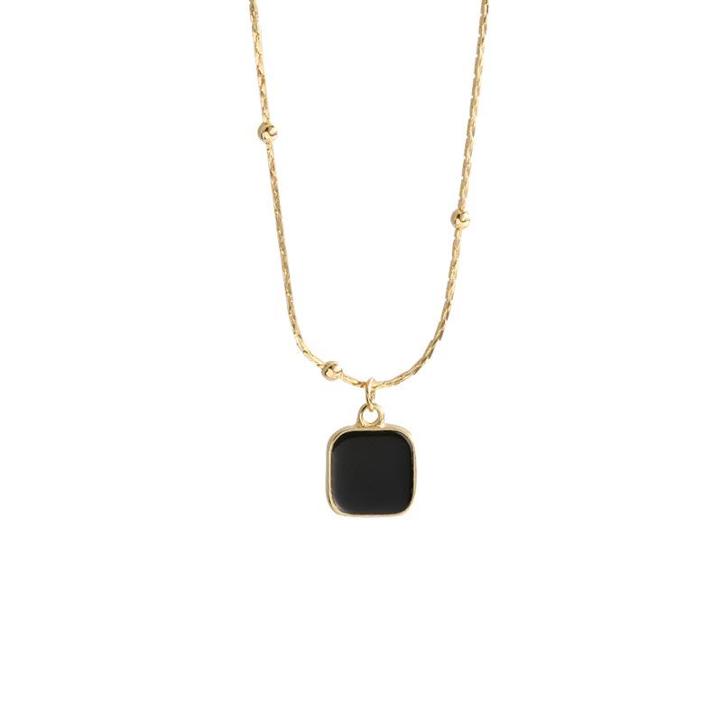 Unique Women's Necklace With Black Square Pendant Minimalist Geometric Alloy Collar Chain
