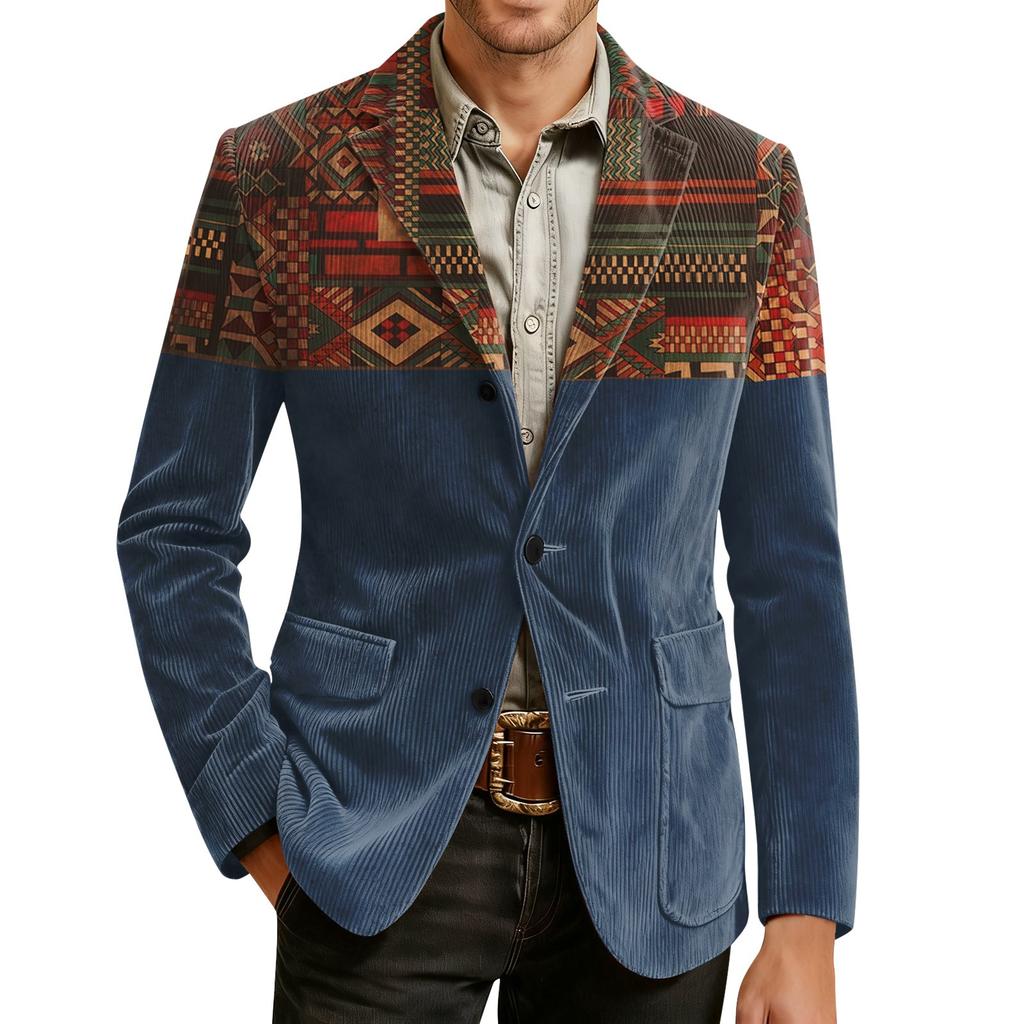 Herren Bedruckter Cord Warmes Taschen-Sakko Strickjacke Herren Freizeitanzug