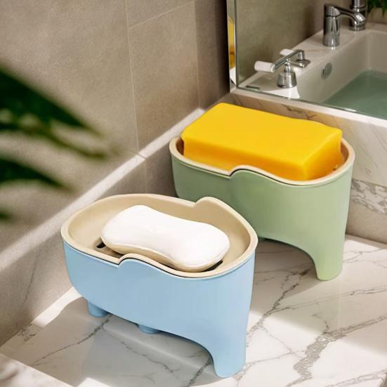 Soap Holder Non-Slip Design Easy To Clean Double Layer Versatile Soap Dish with Drain Holes Bathroom Decoration