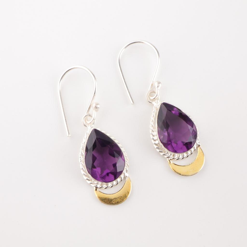 Amethyst Gemstone 925 Sterling Silver Jewelry Handmade Partywear Earrings 1.5" EE-162-4
