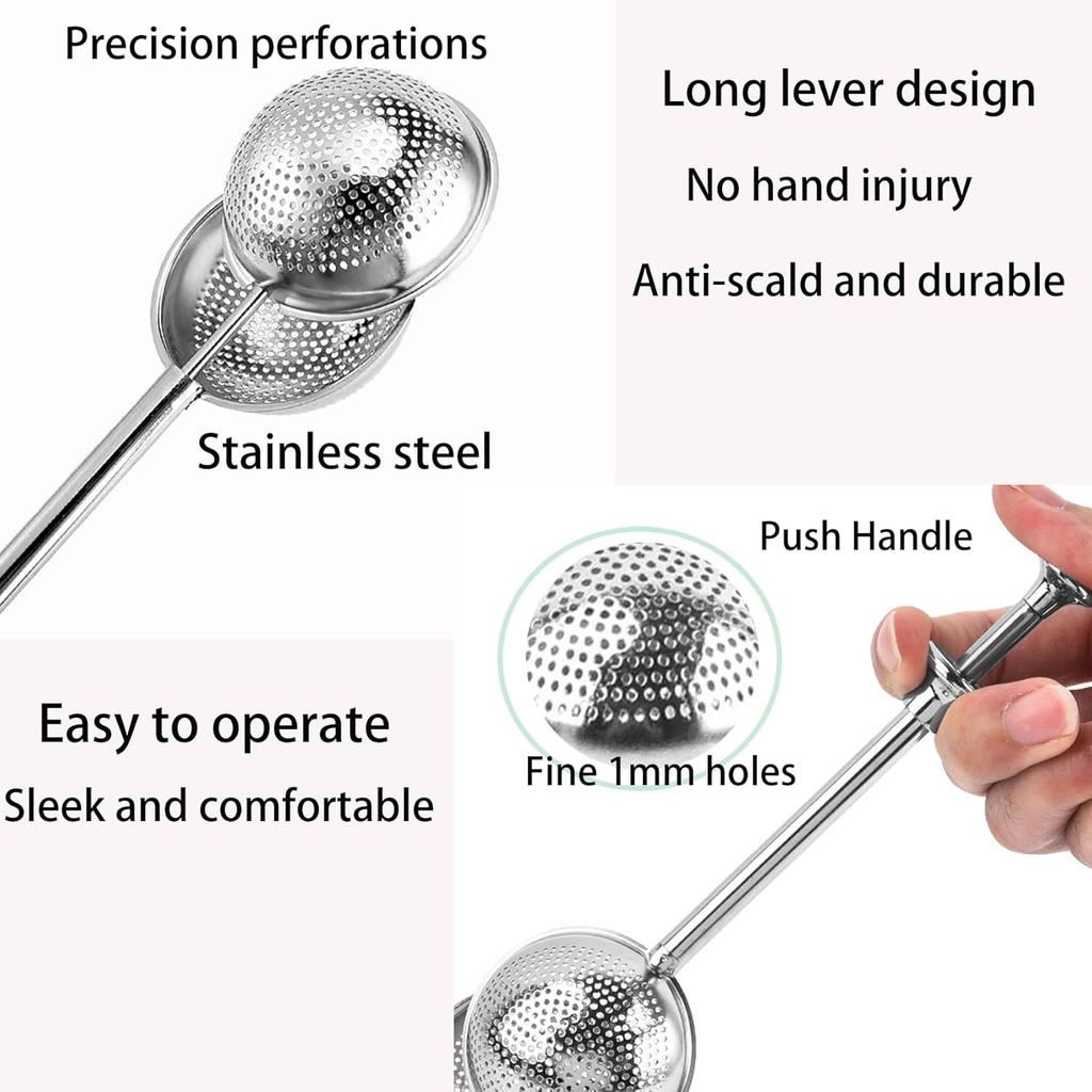 Long Handle Tea Ball, Stainless Steel Tea Infuser for Loose Leaf Tea, Filters with Handle for Cup and Teapot, Reble Fine Mesh Tea Interval Diffuser