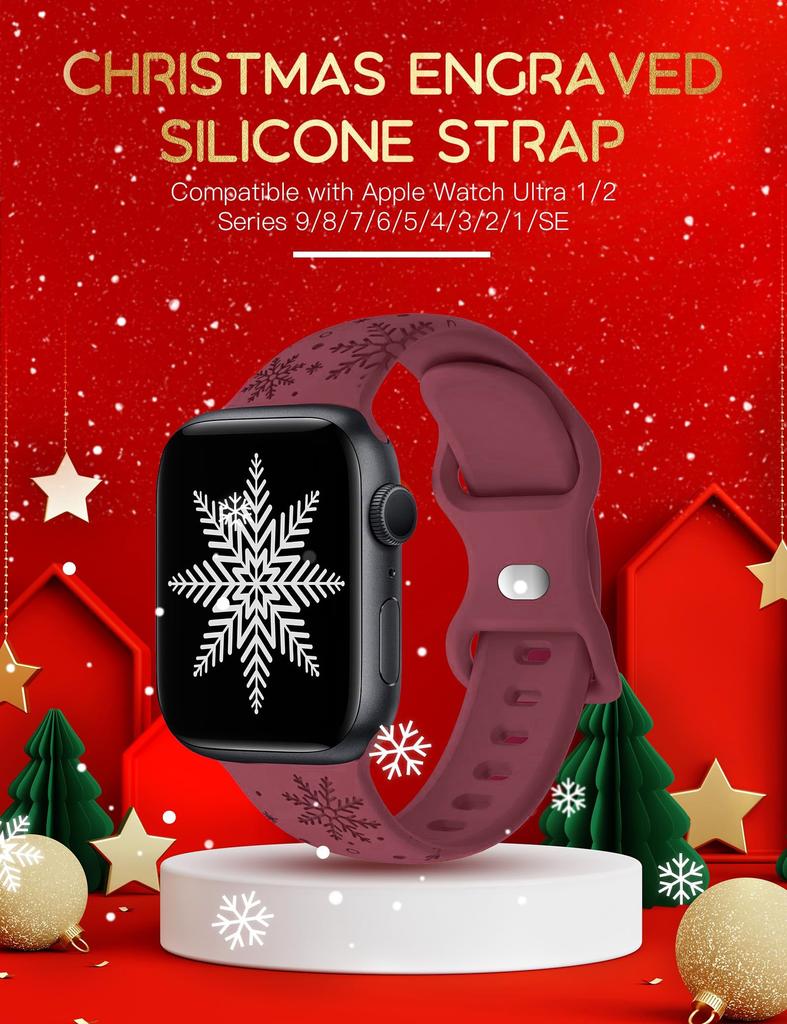 Christmas Strap For Apple Watch Bands 49mm 46mm 45mm 44mm 42 40mm Engraved Bracelet Correa IWatch Series 11 10 SE 9 8 7 Ultra2 3