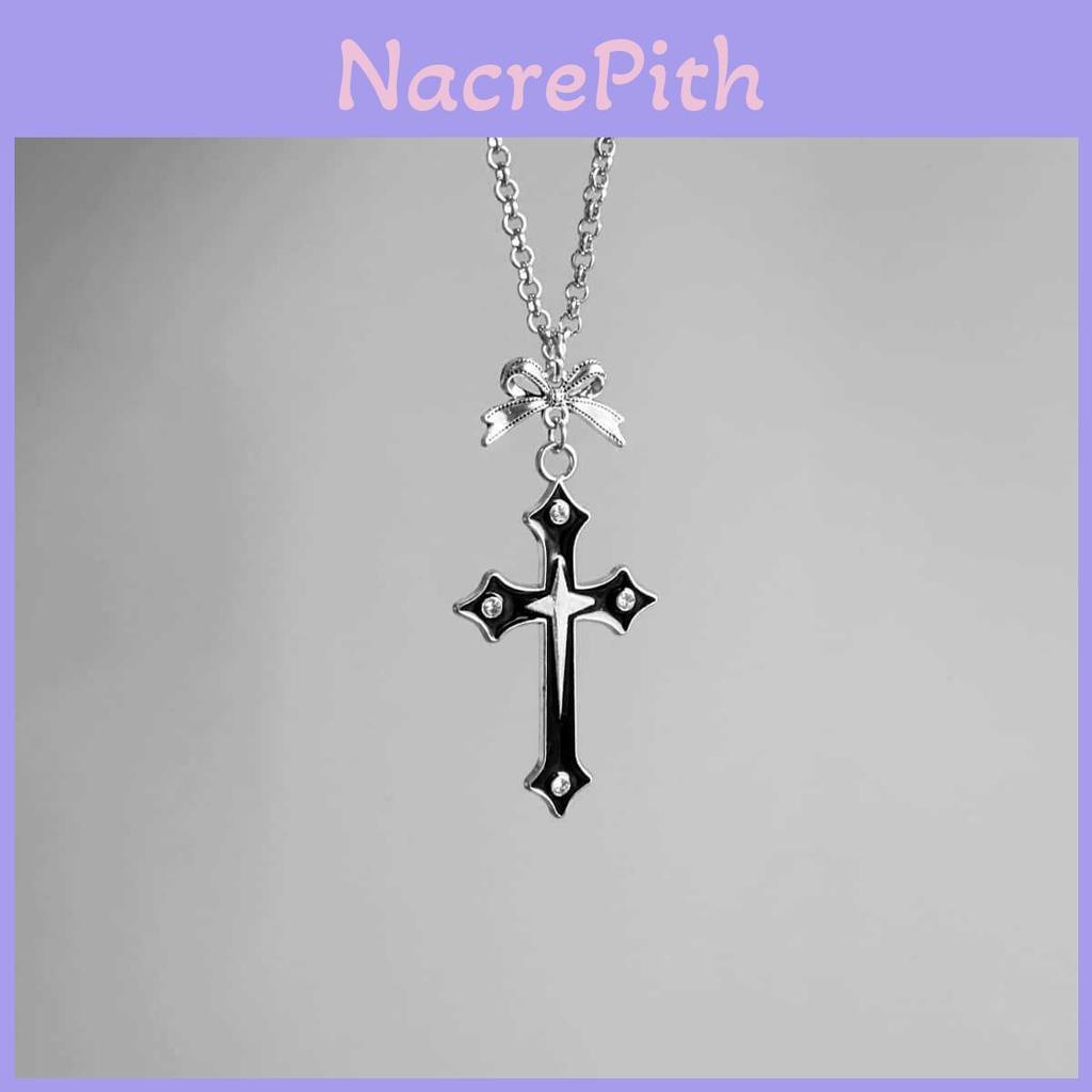 Dark Style Alloy Cross Chain Necklace With Rose Accents For Party Wear