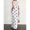 Plus Size Women's Black Polka Dot Sleeveless Linen Long Dress