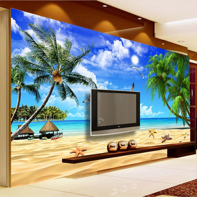 3D veggmaleri Tapet Moderne Strand Strand Landskap Foto Veggmalerier Stue TV Sofa Bakteppe Veggmaleri Hjemmeinnredning