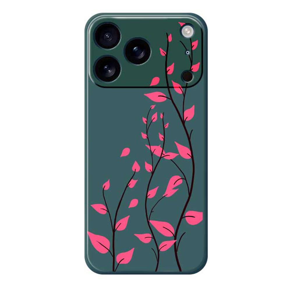 For iPhone 17 Pro Case Red Leaves Pattern Printing Straight Edge TPU Phone Back Cover