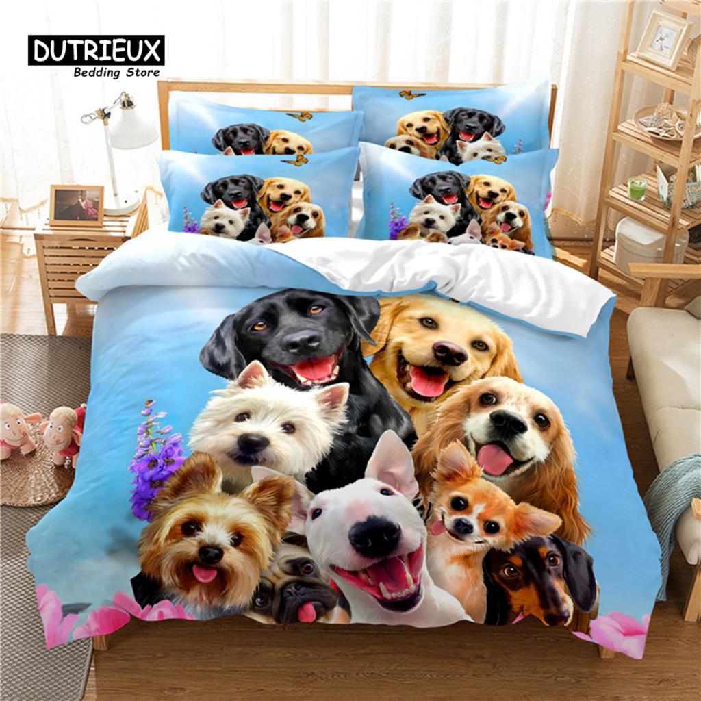 Surfer Dog Bedding Set, 3Pcs Duvet Cover Set, Soft Comfortable Breathable Duvet Cover, For Bedroom Guest Room Decor