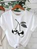 Sleeve TShirt Casual Spring Top with Cartoon Design Casual Wear Modern Silver Cherry Print Womens Round Neck