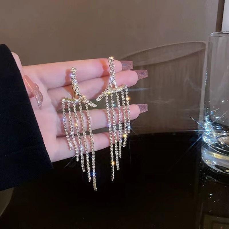 Luxury Women'S Earrings Rhinestone Fringe Hanging Zircon Earrings New Shiny Wedding Statement Party Jewelry Gifts