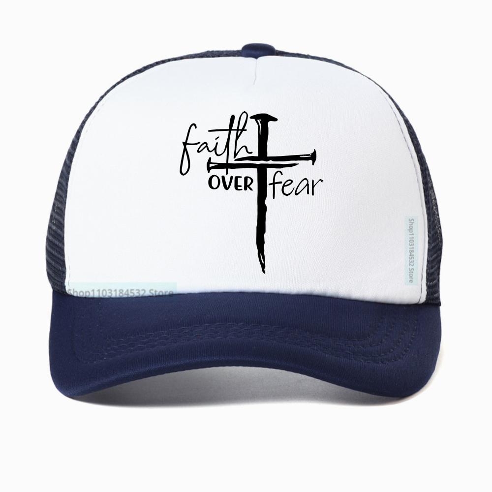 Unisexs Summer Fashion Casual Faith over Fear Letter Printed Baseball Cap Outdoor Breathable Mesh Trucker Hat Casquette