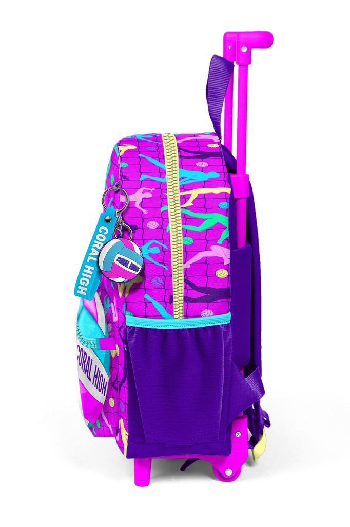 Minik Yuva Cestovní batoh s kolečky Růžovo-fialový s volejbalovým vzorem Dvoukomorový 24061