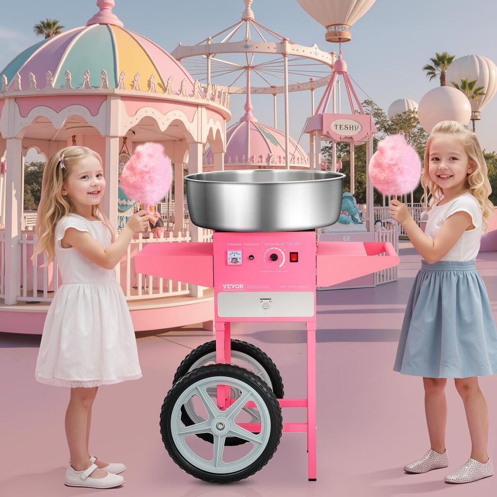 Commercial Cotton Candy Machine with Cart Sugar Floss Maker 1000W Party