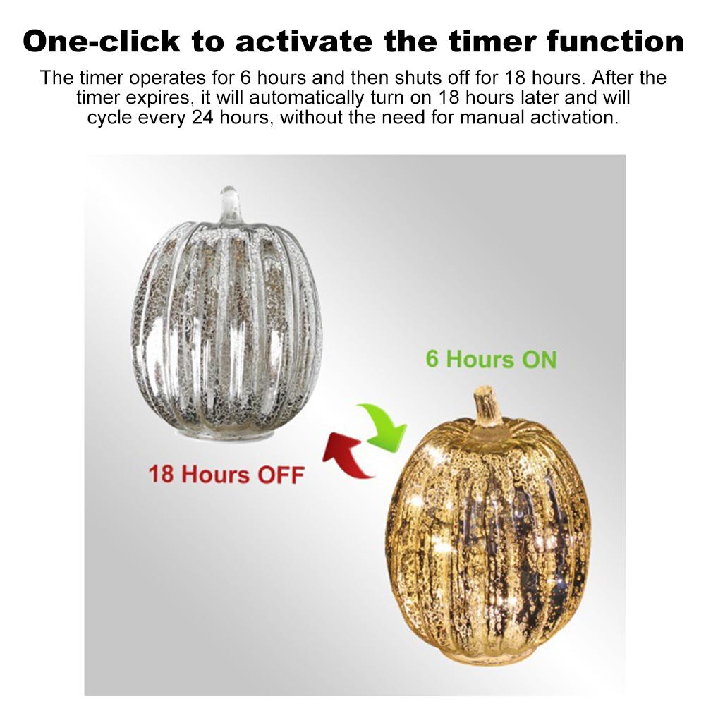 Glass Pumpkin Lanterns Battery Operated Halloween Pumpkin Lights LED Twinkling Lamp W/ Timer Halloween Decorations Desk Ornament