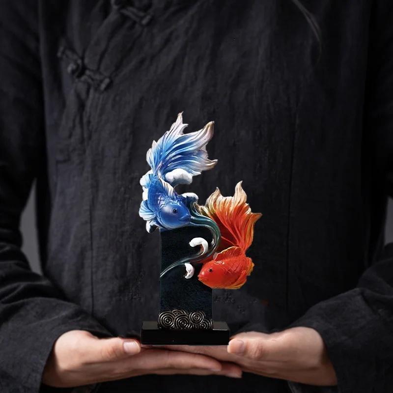 Harz-Arowana-Dekorstatue Handbemalte Goldfisch-Kunstwerke Chinesisches Maskottchen Haus Wohnzimmer Büro Feng Shui Fischornament