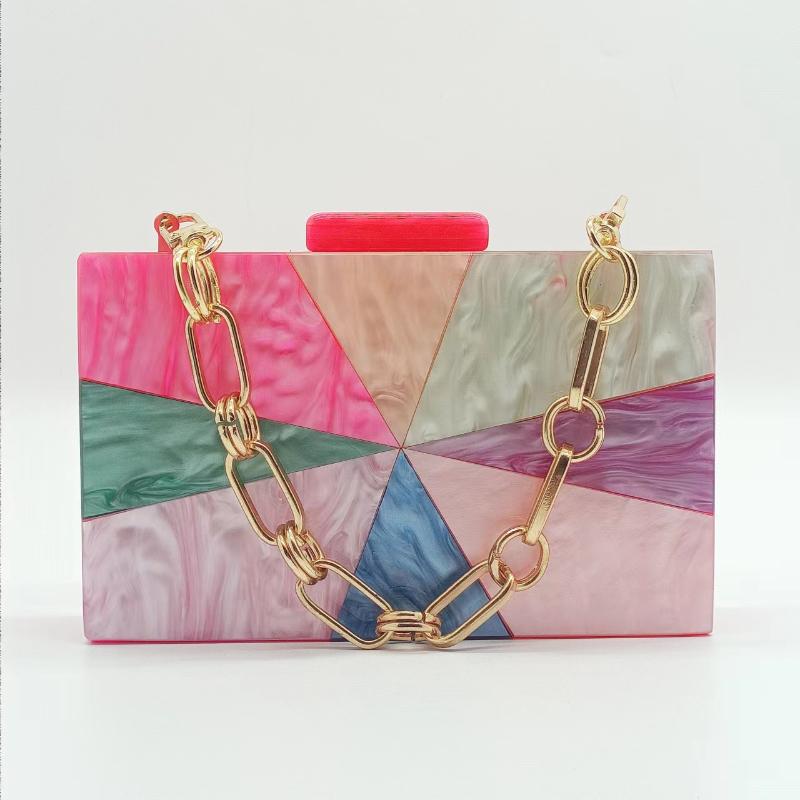 Clutch Chain Shoulder Acrylic Crossbody Vintage Patchwork Fashion Evening Bag Handbag Parties Square Bags Women Jeweled Big Mrs