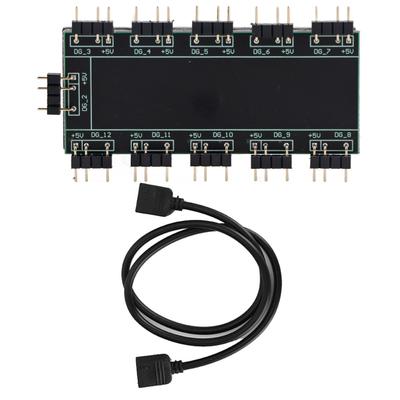 Computador 10-Channel RGB Hub PC MOD Placa-mãe RGB Fan Extension Cable (5V 3 pinos)
