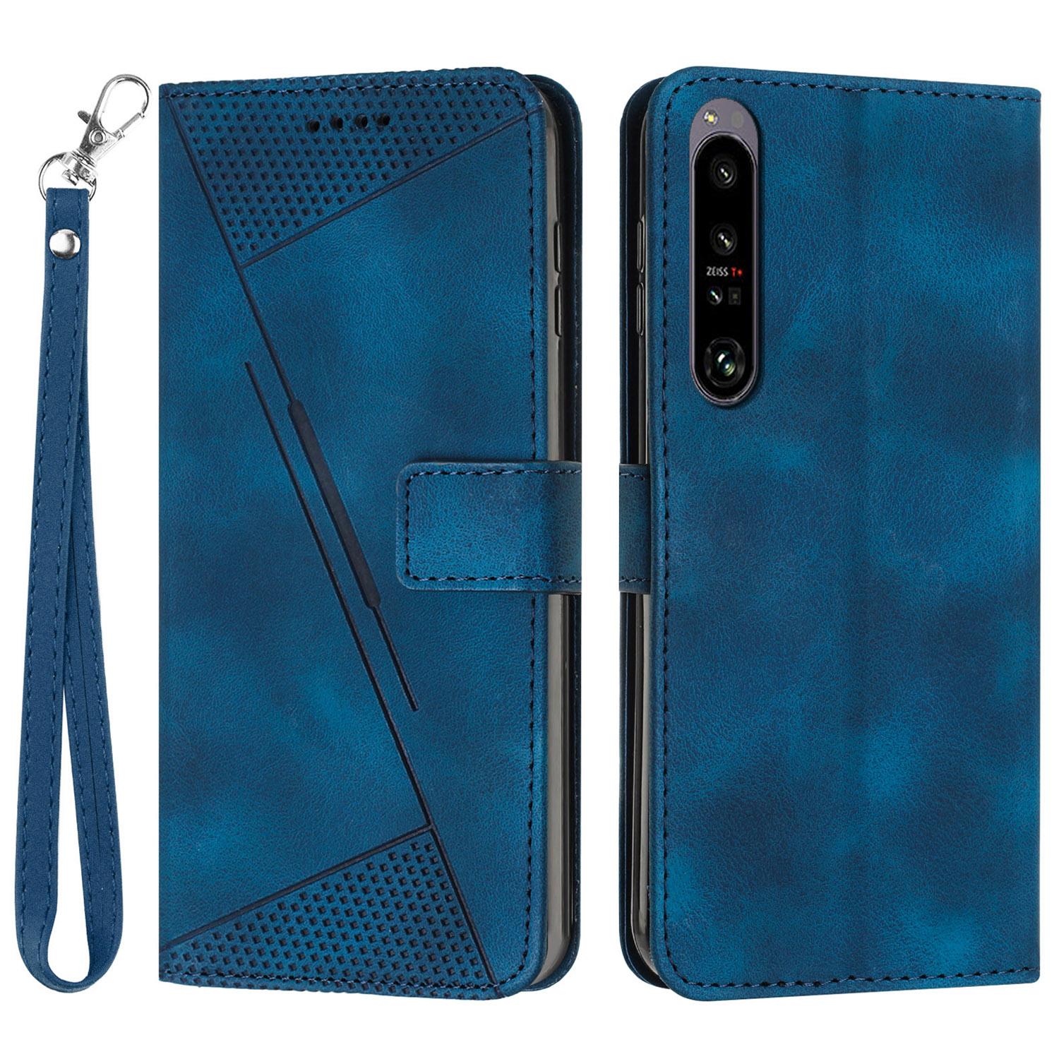 

For Sony Xperia 1 IV 5G Stand Wallet TPU+PU Leather Phone Case Triangle Imprinted Phone Cover Sapphire