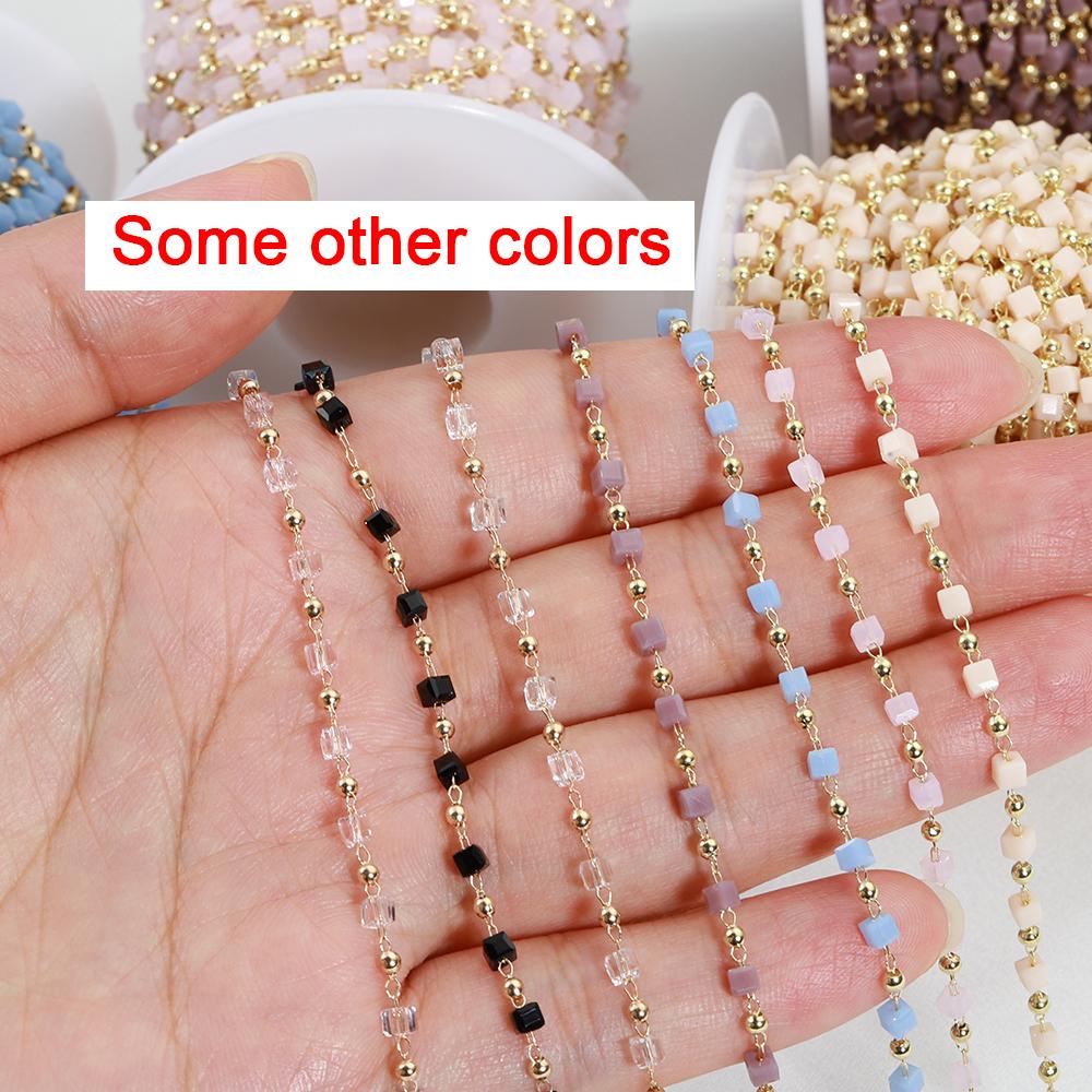 1Meter Crystal Cube Bead Chain Macaroon Colorful Bohemian Square Beads Chain for Necklace Bracelets Jewelry Making DIY