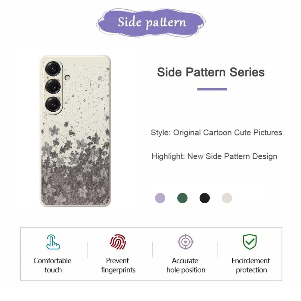 For Samsung Galaxy S25 Case Grey Flowers Pattern Printing Straight Edge TPU Phone Back Cover