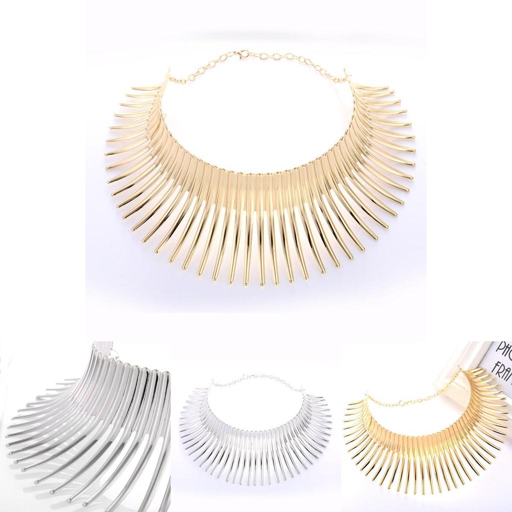 Fashion Solid Color Curved Design Women Metal Necklace Collar For Daily Use