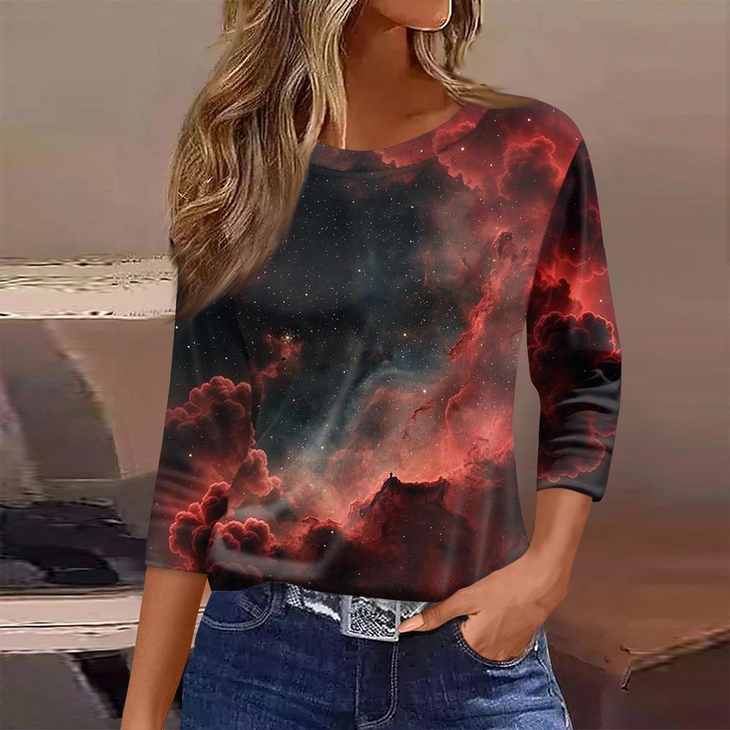 Damen T-Shirt Print 3/4 Ärmel Alltagsmode Wochenende Basic Rundhals Normales Oberteil
