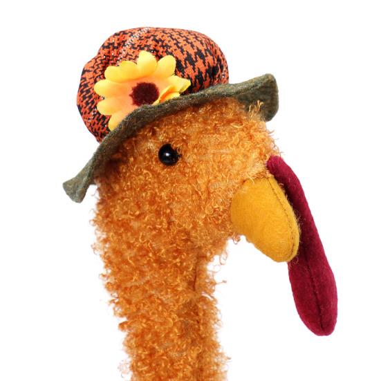 Thanksgiving Turkey Decoration Plush Stuffed Turkey Doll with Retractable Neck Stretchable Sitting Turkey for Fall Autumn Harvest Home Table Decor
