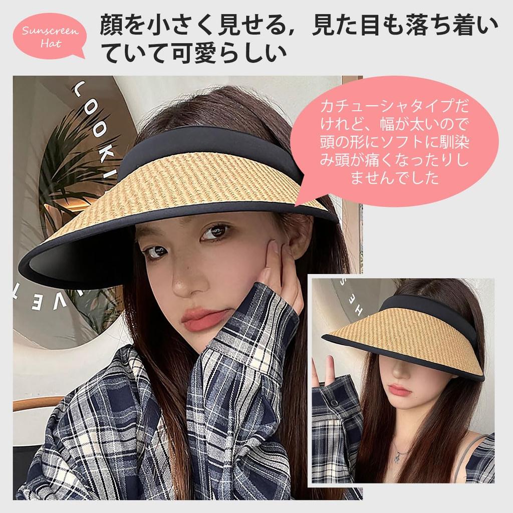 Słomkowy daszek przeciwsłoneczny na UV Szeroka opaska na głowę Fly Mała twarz Góra Pasek pod brodę w zestawie Numer [Lhyxuuk] Kobiety, Ochrona, Rondo, Typ, Nie zsuwa się,
