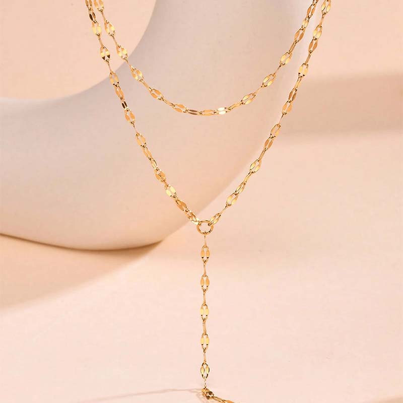Vintage Gold Color Y-shaped Necklace for Women Girls Simple Metal Double Layered Long Lips Chain Necklace Jewelry Gifts
