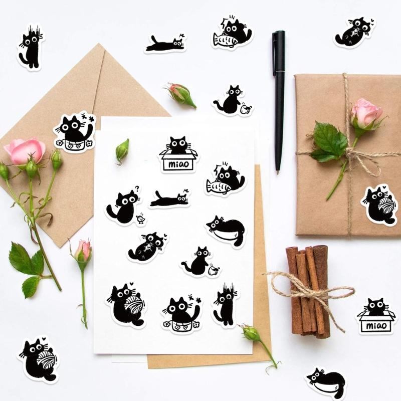 Pack of 500 Cartoon Black Cats Adhesive Sticker with Strong Stickiness for Stationery Crafts and Sealing Applications