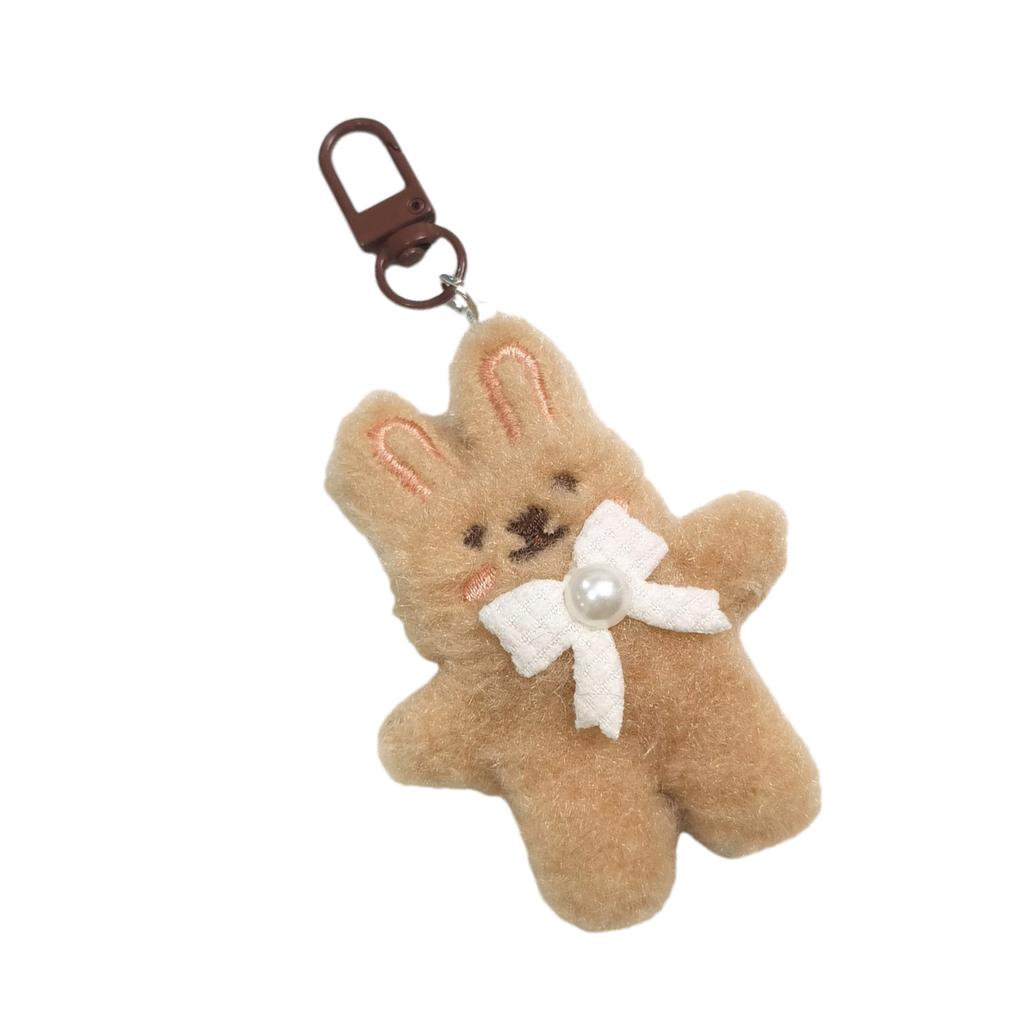 Cute Plush Rabbit Keychain With Pearl Bowknot For Girls And Women Soft Fluffy Charm Keyrings Pendant Accessory