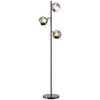 Metal Tree Floor Lamp with Three Glass Shades. 36x162cm. Black and Gray