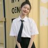 Ladies' White Short Sleeved Shirts Women's Summer Single Breasted Blouses with Tie Versatile College Style Girls' Chic Bottom