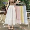 Women Elastic Waist Lace Trim Midi Skirt A Line Casual Summer Long Skirt With Ruffle Hem