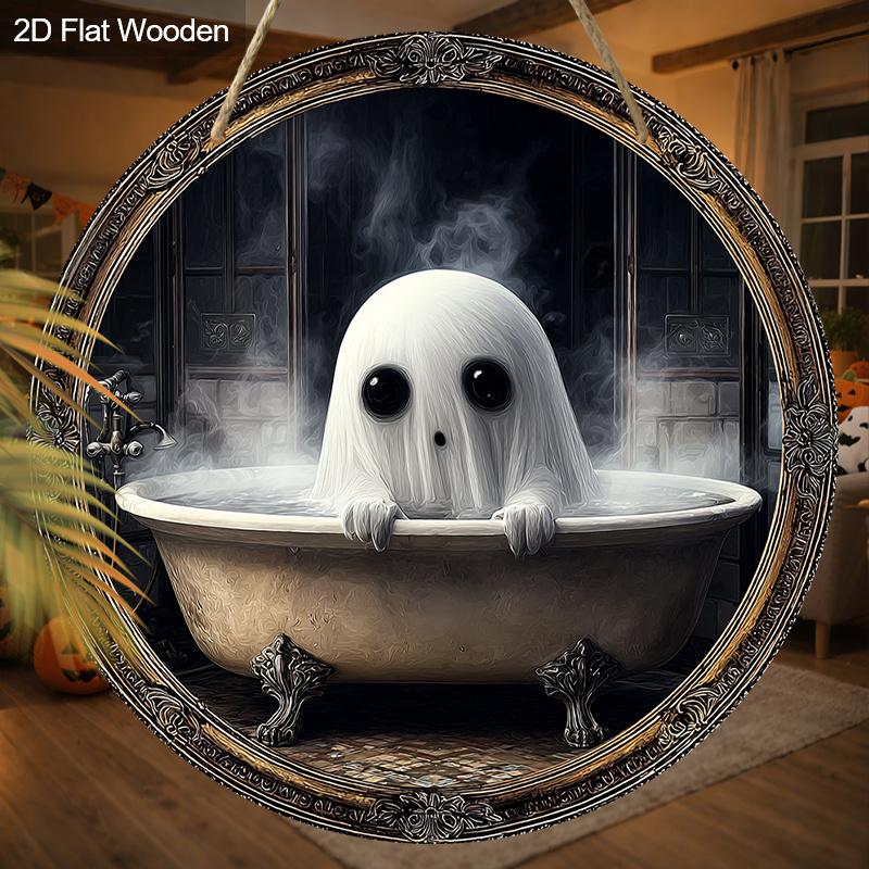 2D flat wooden hanging decorative signs, ghost patterns, Halloween decorations, Halloween gifts for friends