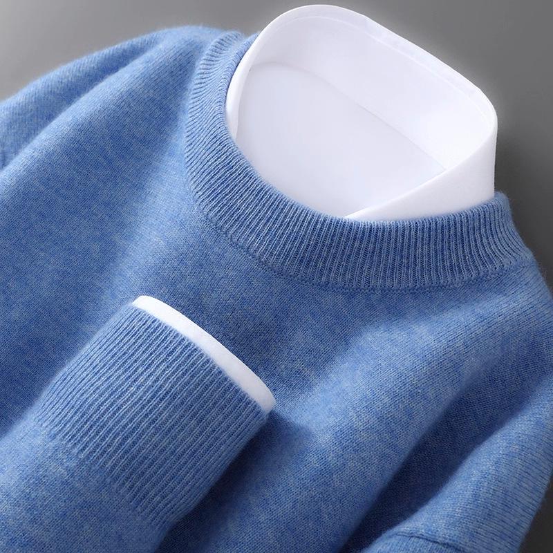 Men's Plus Size 100% Pure Wool Round Neck Cashmere Sweater - Autumn/Winter Casual Knit Pullover