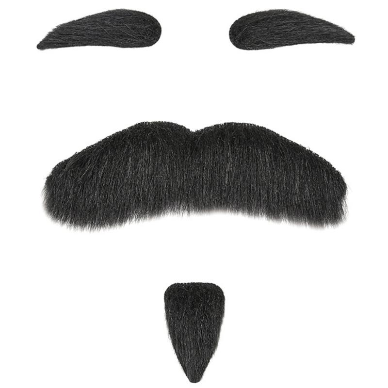 Set med falsk mustasch och ögonbryn, Självhäftigt falskt skägg, Nyheter Realistiskt ansiktshår för Cosplay-kostym Halloweenfest
