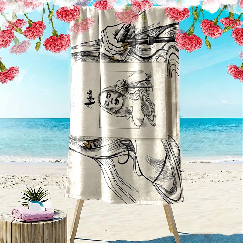 Adele Print Beach Towel, Large Soft Quick Dry Towel for Beach Camping Swimming