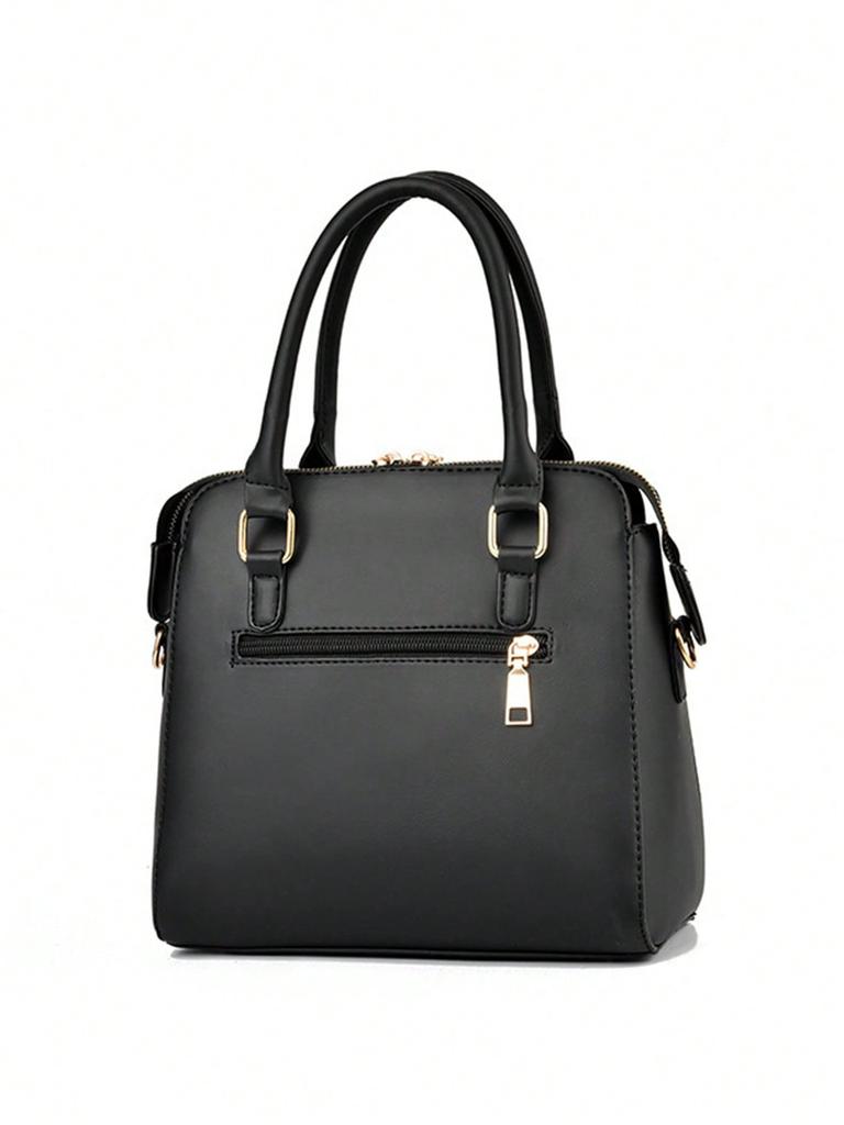 Floral detail shoulder bag, fashionable zipper work large capacity handbag, casual crossbody bag