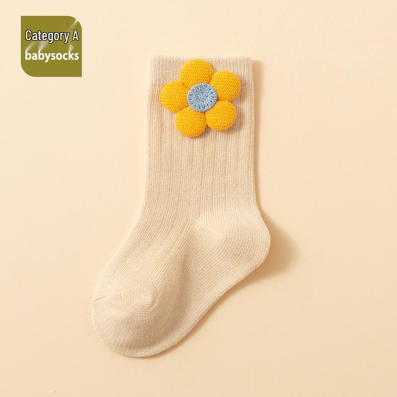 Breathable Combed Cotton Floral Socks for Babies 0-12 Months, Mid-Calf Length