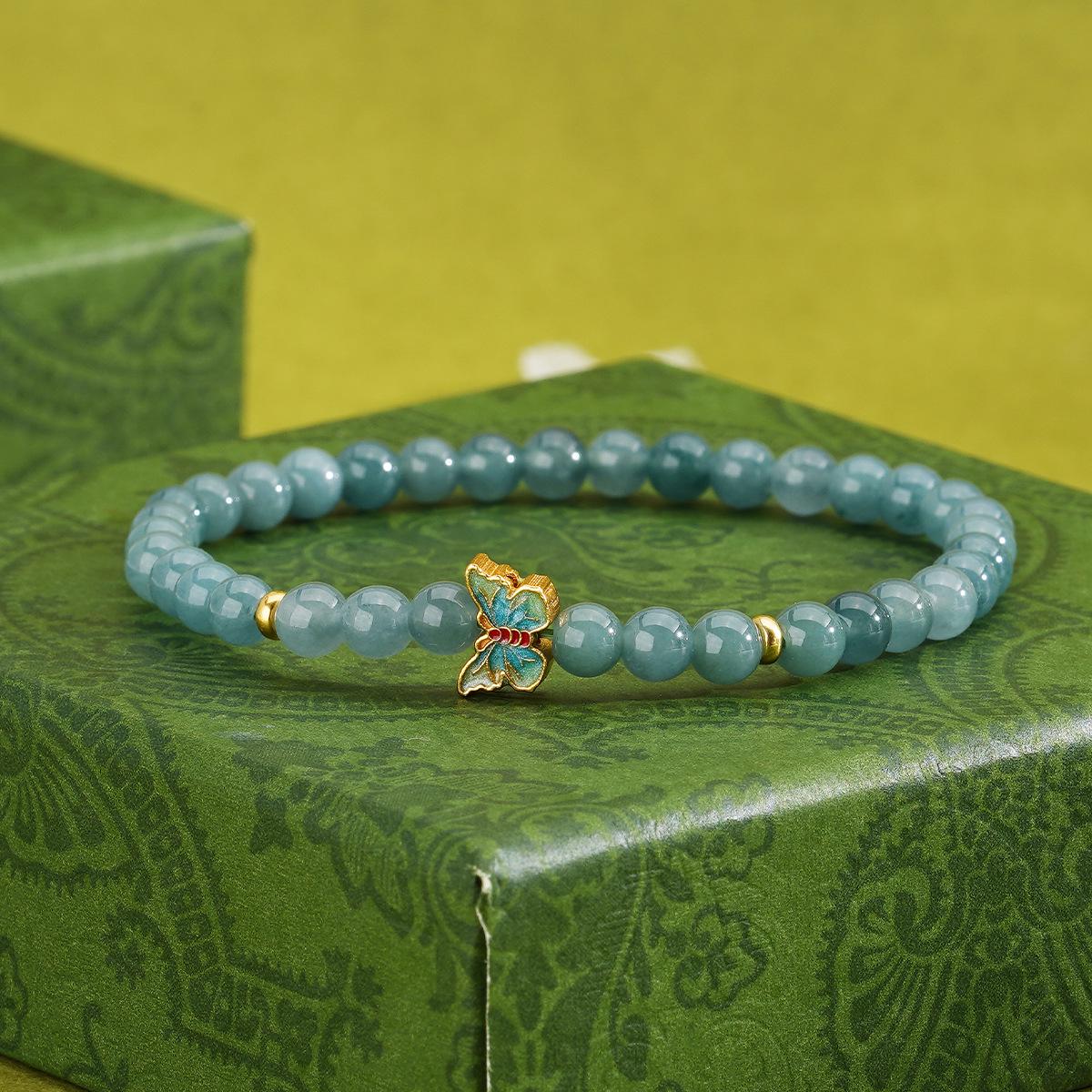 Tichiya S925 Sterling Silver Blue Water Jade Butterfly Bracelet for Women - High-End Chinese Style Hand Jewelry Sterling Silver 925