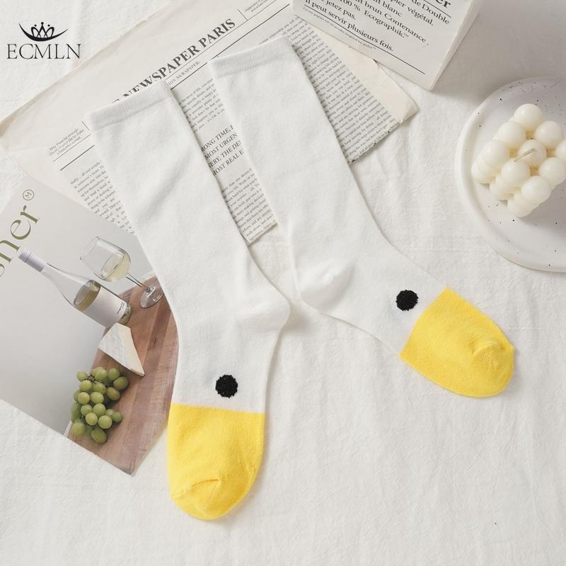 

Смешные носки для женщин, новые носки средней длины для всех сезонов, милые парные носки с изображением большого белого гуся и маленькой желтой утки One size