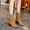 Fashion Winter 2025 Collection of Suede Fringed High-heeled Boots for Women Pointed-toe Chunky-heeled Ankle Boots Fashion Boots