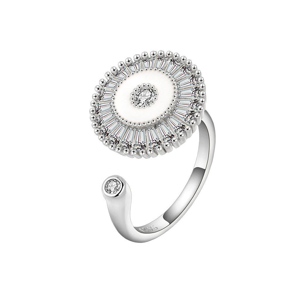 Offener Ring mit Zirkonia-Blume, Damen-Design, Nischenring, zweifarbig, Sonnenblume, doppelte Kamelie, personalisierbar, vielseitig verstellbar, Windmühlenring, Schmuck
