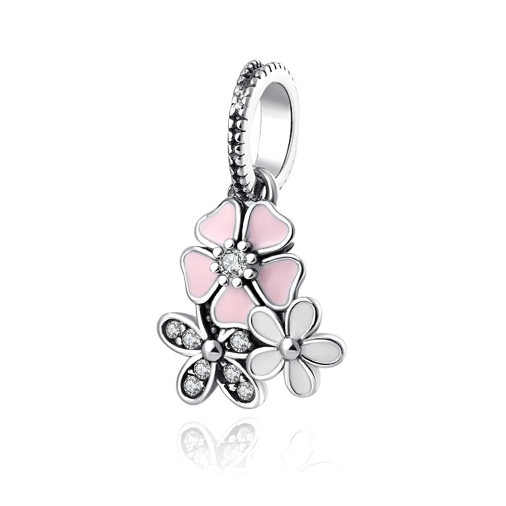 925 Pure Silver Pink Series Father Butterfly Bag Flower Charm Fit for Original Bracelet DIY Women's Exquisite Jewelry