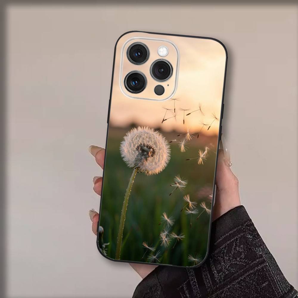 Art Dandelion Flowers Phone Case For iPhone 17,16,15,14,13,12,11,Pro,Max,Plus,Air,X,XS,XR,SE,8,7,Mini,Soft Black Funda