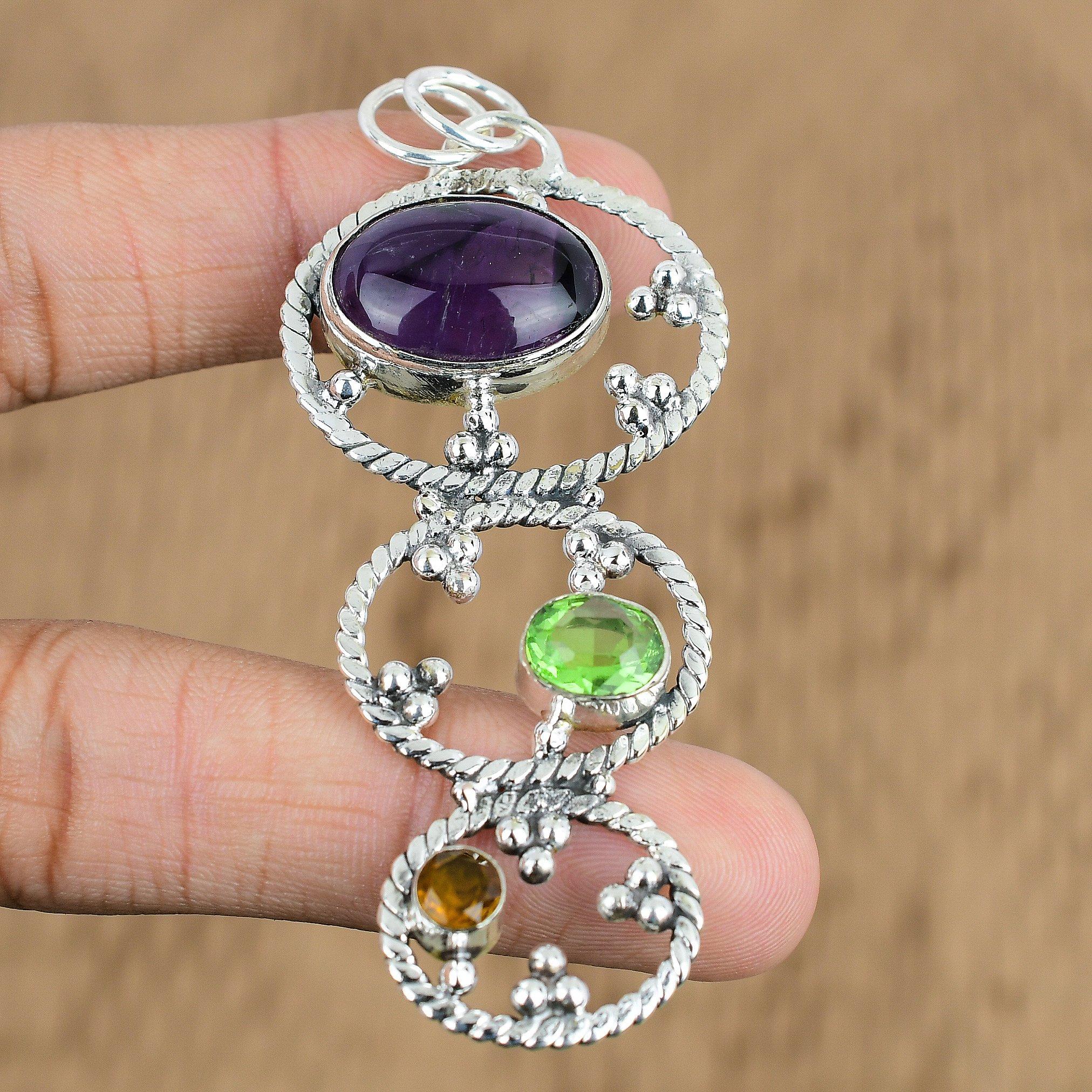 

Mothers day Deal Sterling Silver Star Amethyst Stone Peridot New Pendant Jewelry