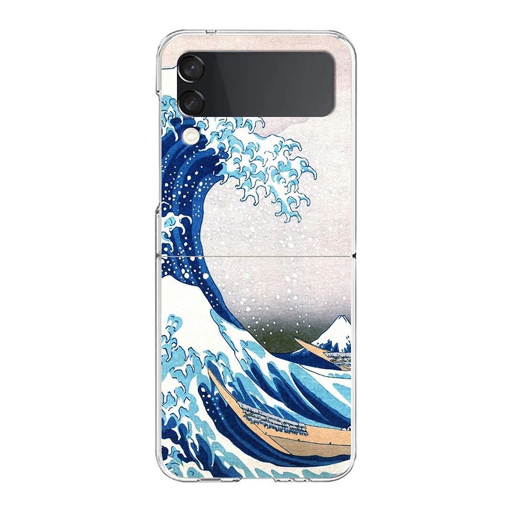 Phone Case For Samsung Z Flip 3 4 5 Fold Hard PC Shell For Galaxy Z Flip 3 5 Clear Cover Japan The Great Wave Of Kanagawa