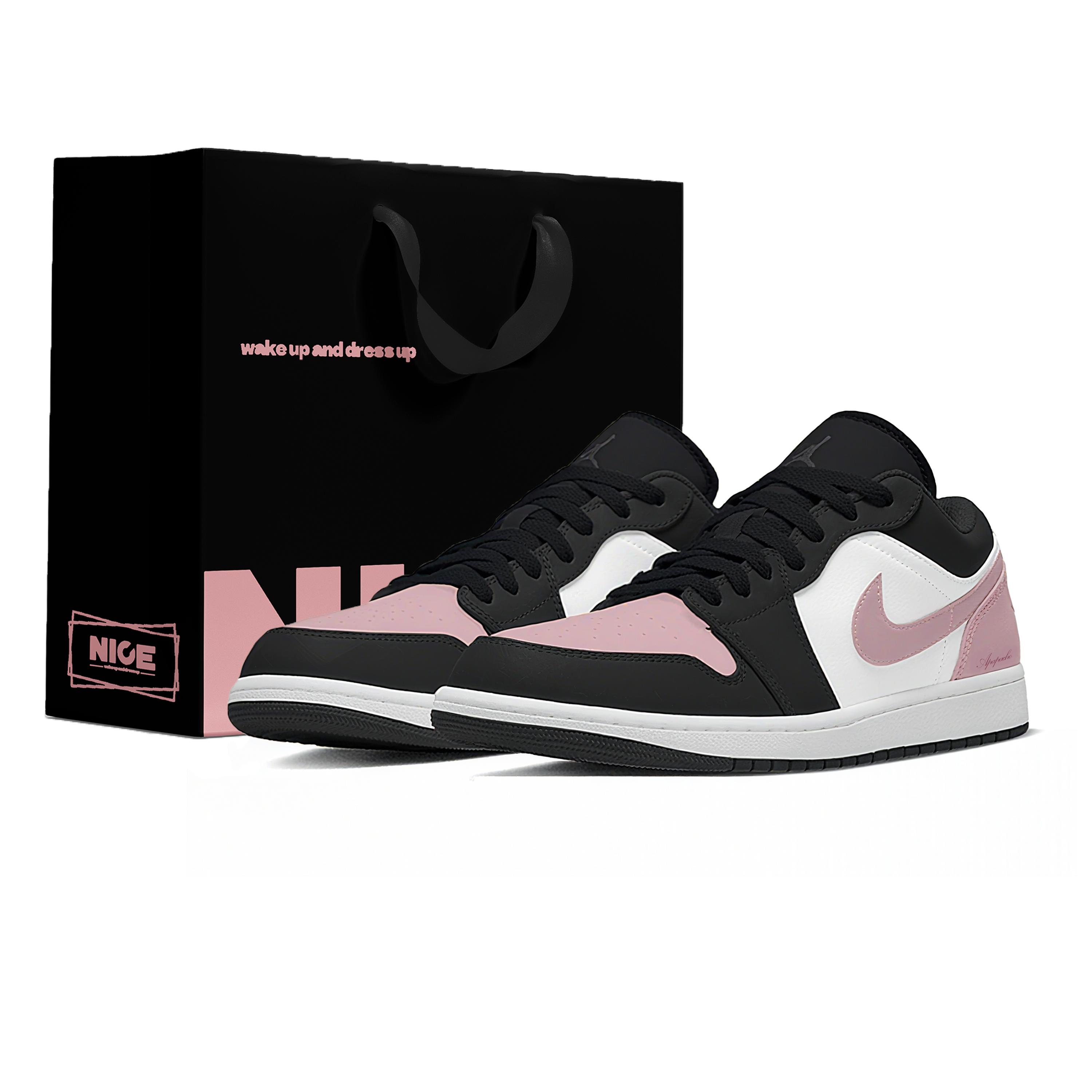 

Jordan Air Jordan 1 Low top Vintage Basketball Shoes Unisex Black Pink 553560-081(Team1455-LD) 38