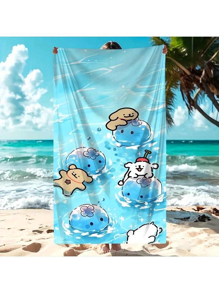 

1pc Line Puppy Print Beach Towel - Soft, Absorbent, Lightweight Microfiber with Cartoon Dog Design, Perfect for Travel, Bathing W40*H60(CM)